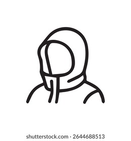 A simple line art illustration of a person wearing a protective hood symbolizing safety and precaution in various fields