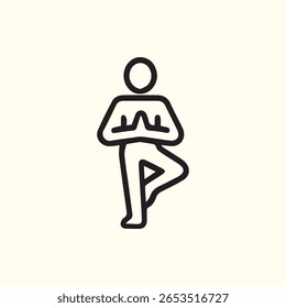 Simple line art illustration of a person in tree yoga pose. Minimalistic design for fitness and wellness concepts. Perfect for digital use