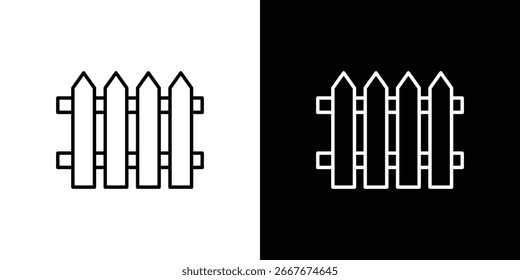 Ilustración simple del arte de la línea de una cerca del piquete, aislada en los fondos blancos y negros.