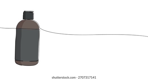 Una ilustración de arte lineal simple de una botella de plástico con una tapa superior, comúnmente utilizada para champú, acondicionador, loción o lavado corporal.