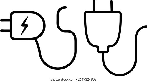 Ilustração de arte de linha simples de cabo de alimentação e plugue.