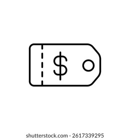 Simple line art illustration of a price tag featuring a dollar symbol