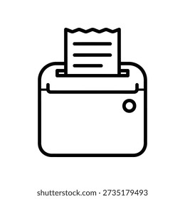 Simple line art illustration of a printer producing a printed document with visible output tray and control button