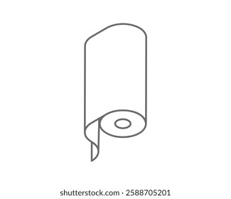 Simple line art illustration of a roll of paper, unfurling slightly.  Perfect for concepts of new beginnings, process, continuity, or packaging.