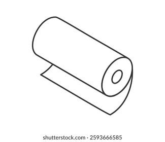 Simple line art illustration of a rolledup sheet of paper or fabric.  Perfect for concepts of packaging,  content creation,  or new beginnings.