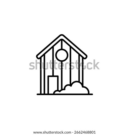 Simple Line Art Illustration Of A Rustic Outhouse Or Privy