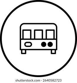 Simple Line Art Illustration of a School Bus Inside a Circle Border Design