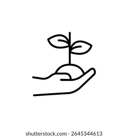 Simple Line Art Illustration Of Seedling In Hand On Transparent Layout