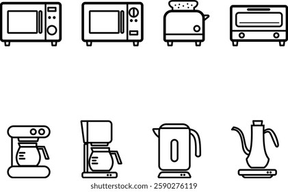 Simple Line Art Illustration Set of Kitchen Appliances