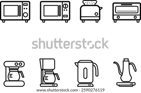 Simple Line Art Illustration Set of Kitchen Appliances