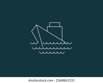 A simple line art illustration of a ship or boat with a visible bow and cabin