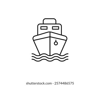 Simple line art illustration of a ship sailing on water.  Perfect for websites, apps, or presentations needing a clean, modern nautical icon.