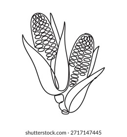 Ilustración de arte de línea simple que muestra dos mazorcas de maíz con cáscaras