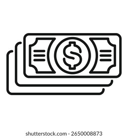 Simples ilustração de arte de linha mostrando uma pilha de notas de dólar, representando conceitos como riqueza, finanças e pagamento