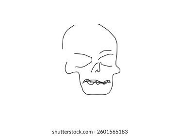 simple line art illustration of a skull, symbolizing danger, rock culture, and ghostly themes.
