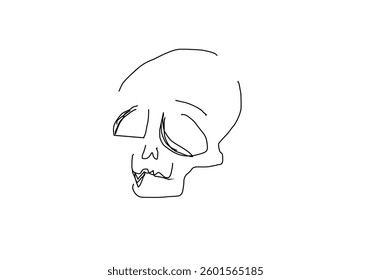 simple line art illustration of a skull, symbolizing danger, rock culture, and ghostly themes.
