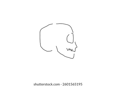 simple line art illustration of a skull, symbolizing danger, rock culture, and ghostly themes.