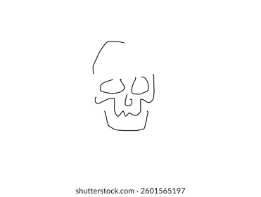 simple line art illustration of a skull, symbolizing danger, rock culture, and ghostly themes.