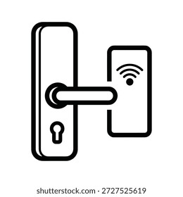 Ilustração de arte de linha simples de uma trava de porta inteligente com conectividade Wi-Fi