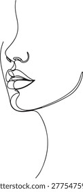 Simple line art illustration of a smiling face blowing a kiss Continuous Line Art Vector Illustration