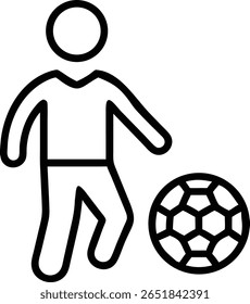 Uma ilustração de arte de linha simples de um jogador de futebol chutando uma bola, perfeito para projetos relacionados ao esporte