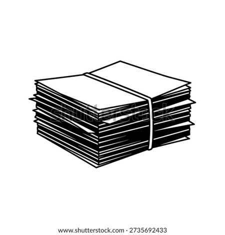 A simple line art illustration of a stack of papers, neatly tied together with a piece of string, on a white background.