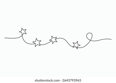 Simple line art illustration of a string of stars, perfect for adding a festive touch to designs. The minimalist style is versatile and easily adaptable.