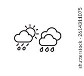 Simple Line Art Illustration of Sunny and Rainy Weather.This vector graphic depicts two weather scenarios: one with sun and light rain and the other with dark clouds and rain.