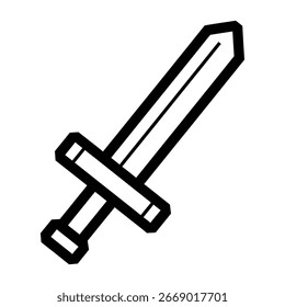 A simple line art illustration of a sword, isolated on a white background. The image is suitable for representing medieval warfare, fantasy adventure, or power.