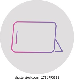 A simple line art illustration of a tablet device standing upright with a kickstand isolated on transparent background