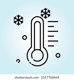 A simple line art illustration of a thermometer with snowflakes indicating freezing temperatures.