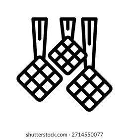 Uma ilustração de arte de linha simples de três ketupat, um bolo de arroz tradicional da Malásia, Indonésia, Cingapura e Brunei. Design de interface de usuário de ícone de linha única islâmico.