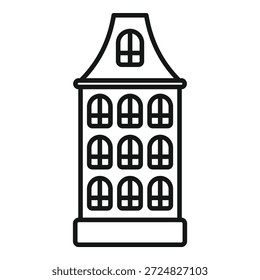 Simples ilustração de arte de linha de um edifício de três andares com janelas arqueadas