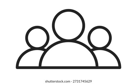 Ilustración de arte lineal simple de tres figuras humanas estilizadas, que transmiten unidad y comunidad.