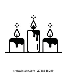 Simple line art illustration of three melting candles with flames on a tray, creating a peaceful ambiance