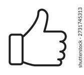 A simple line art illustration of a thumbs up gesture, symbolizing approval or agreement.