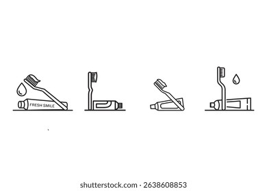 Simple Line Art Illustration of Toothbrush and Toothpaste