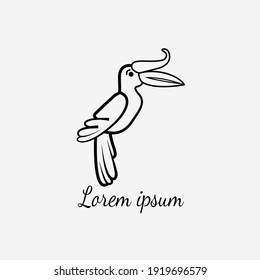 The simple line art illustration of toucan bird on white background