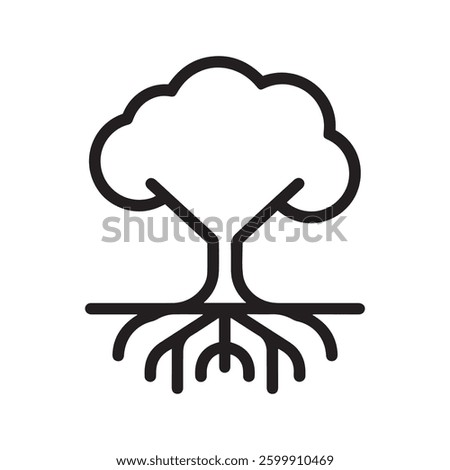 Simple Line Art Illustration of a Tree with Roots