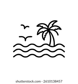 Simple Line Art Illustration of a Tropical Island Scene	