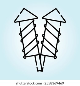 A simple line art illustration of two fireworks ready to launch. Perfect for celebration events.