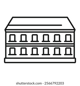 Simple line art illustration of a two story building facade with windows