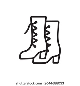 A simple line art illustration of two stylish ankle boots with lace up detailing and small heels. Perfect for fashion illustrations or design projects.
