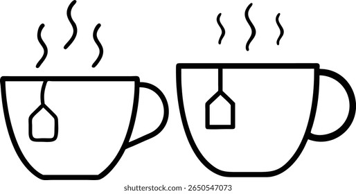 Simple line art illustration of two mugs of hot tea.