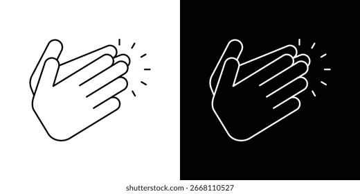 Simple line art illustration of two hands clapping. Available in both white and black versions, isolated on their respective backgrounds.