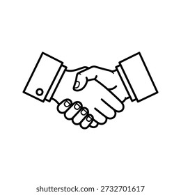 Una simple ilustración de arte lineal de dos manos temblando, simbolizando la colaboración y el Acuerdo, representada en un estilo minimalista con líneas limpias sobre un fondo blanco puro