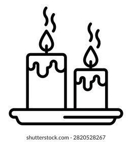 Simple line art illustration of two lit candles on a tray, symbolizing warmth and coziness