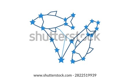 Simple line art illustration of two fish depicted as star constellations on white.