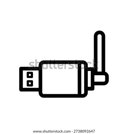 Simple line art illustration of a USB Wi-Fi adapter device with antenna on a white background.