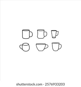Simple Line Art Illustration of Various Coffee Cups and Mugs